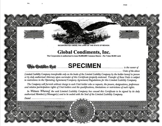 Specimen Stock Certificate