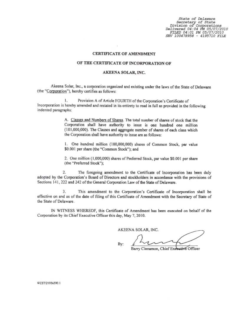 Amended Certificate of Incorporation - page 2