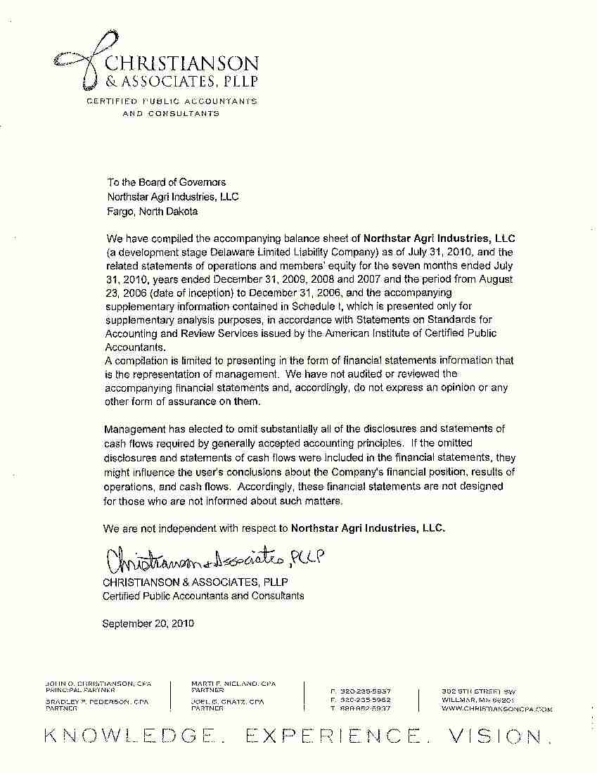 Christianson & Associates LLP Audit Letter