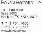 (Baker Hostetler LLP Letterhead)
