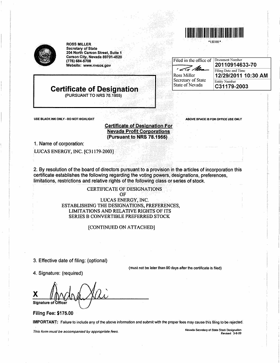 CAMBER ENERGY, INC. - FORM 8-K - EX-3.1 - CERTIFICATE OF DESIGNATIONS ...