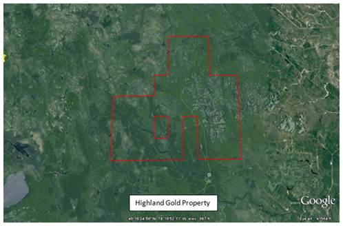 CanWealth Minerals Highland Gold Google Map