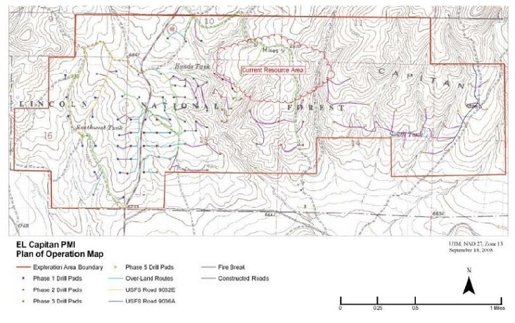 MAP OF LOCATION AND ACCESS TO DEPOSITS ON THE EL CAPITAN PROPERTY