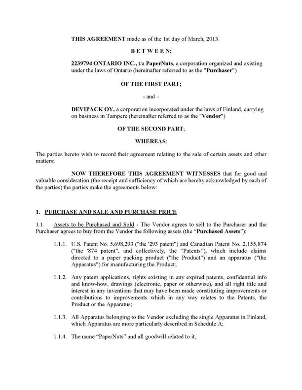 Patent Purchase Agreement Devipak OY - Exhibit 10.5_Page_1.jpg