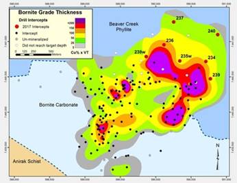 "Figure 1 ??? MAP SHOWING GRADE X THICKNESS OF MINERALIZED INTERSECTIONS USING A 0.3% Cu CUT-OFF GRADE (CNW Group|Trilogy Metals Inc.)"