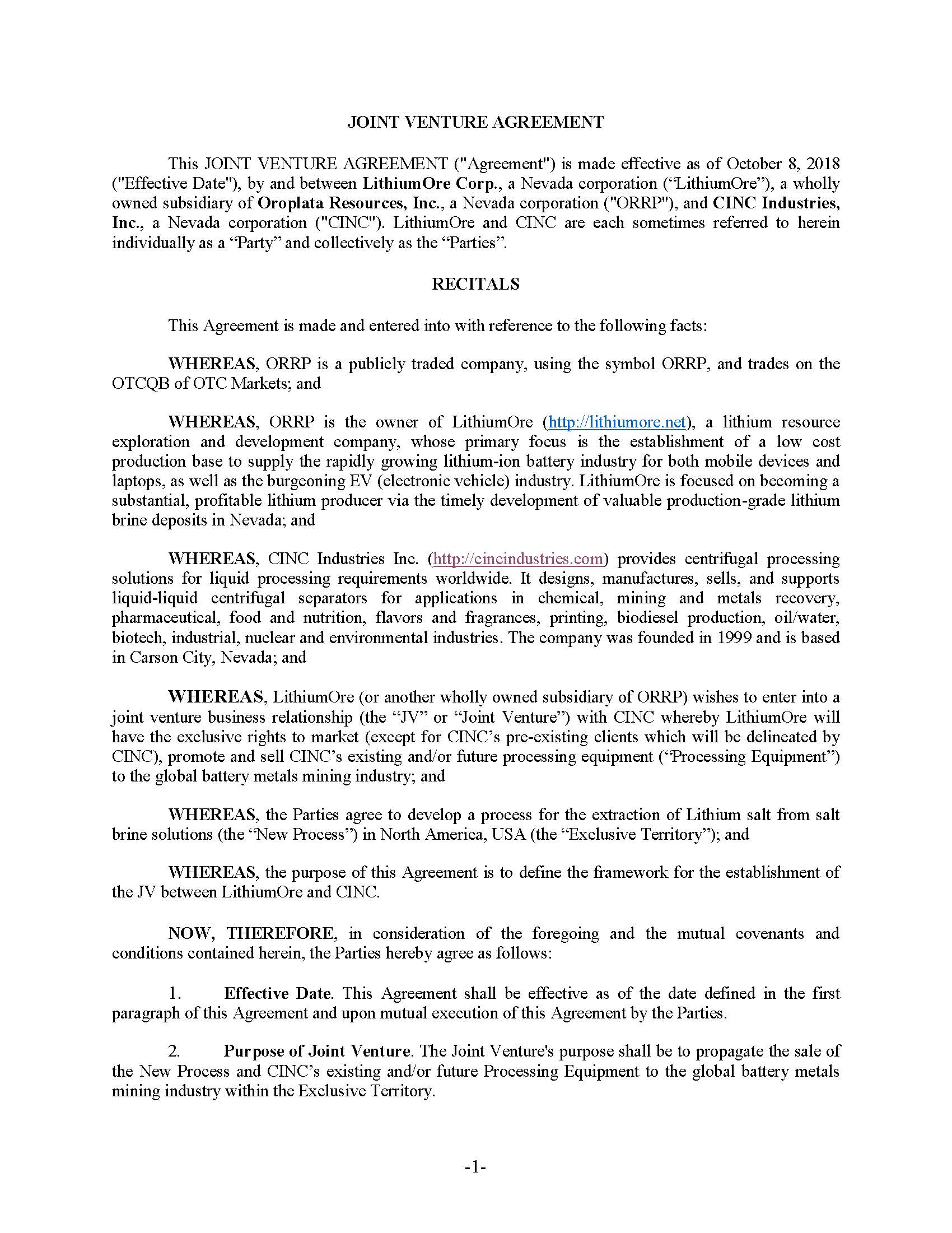 Exhibit 10.1 to 10-14-18 ORRP 8K - CINC JV Agreement (10-8-18)_Page_01.jpg